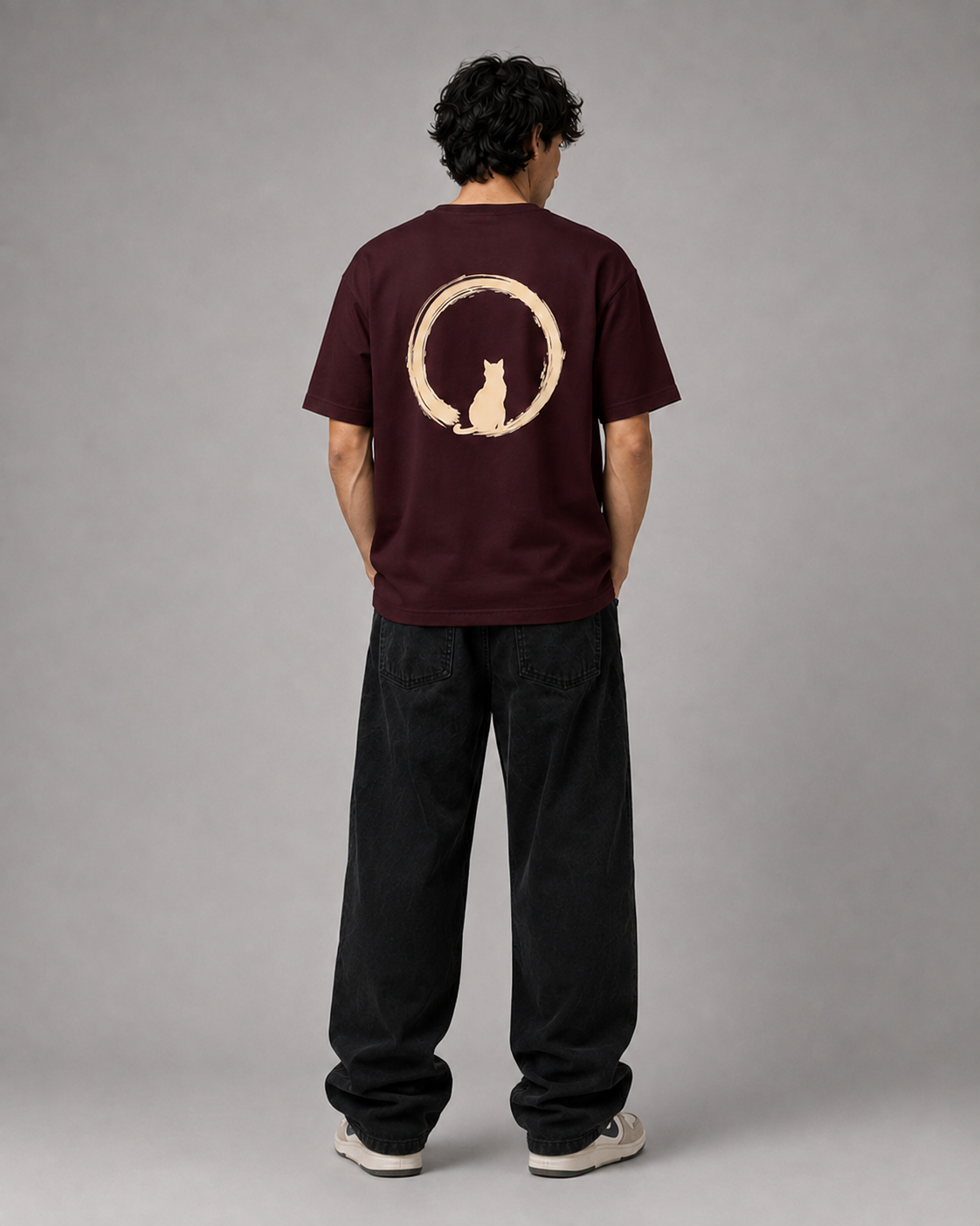 Color: Oxblood Black | Quiet Orbit tee back Model 3