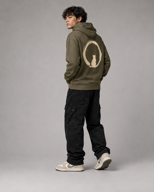 Color: Military Green | Quiet Orbit hoodie back Model 3