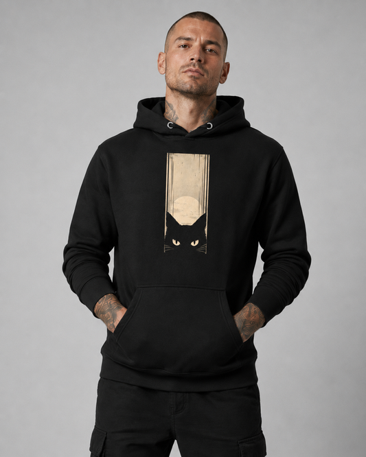 Color: Black | Eye Contact hoodie front Model 1