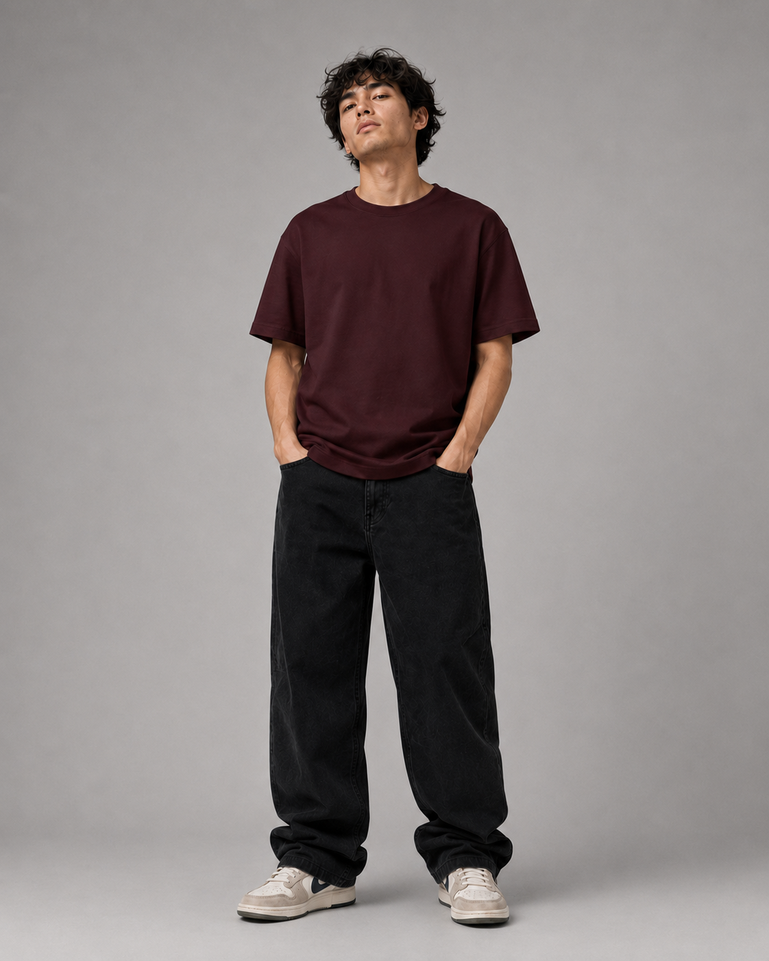 Color: Oxblood Black | Quiet Orbit tee back Model 2