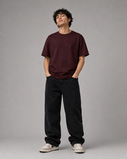 Color: Oxblood Black | Quiet Orbit tee back Model 2