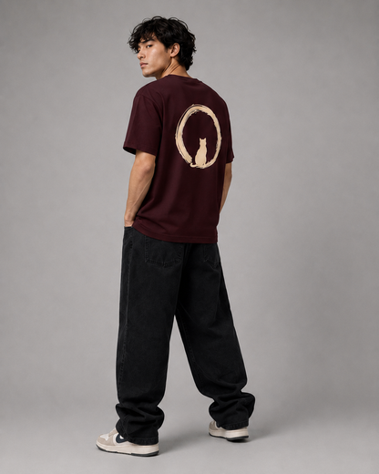 Color: Oxblood Black | Quiet Orbit tee back Model 1