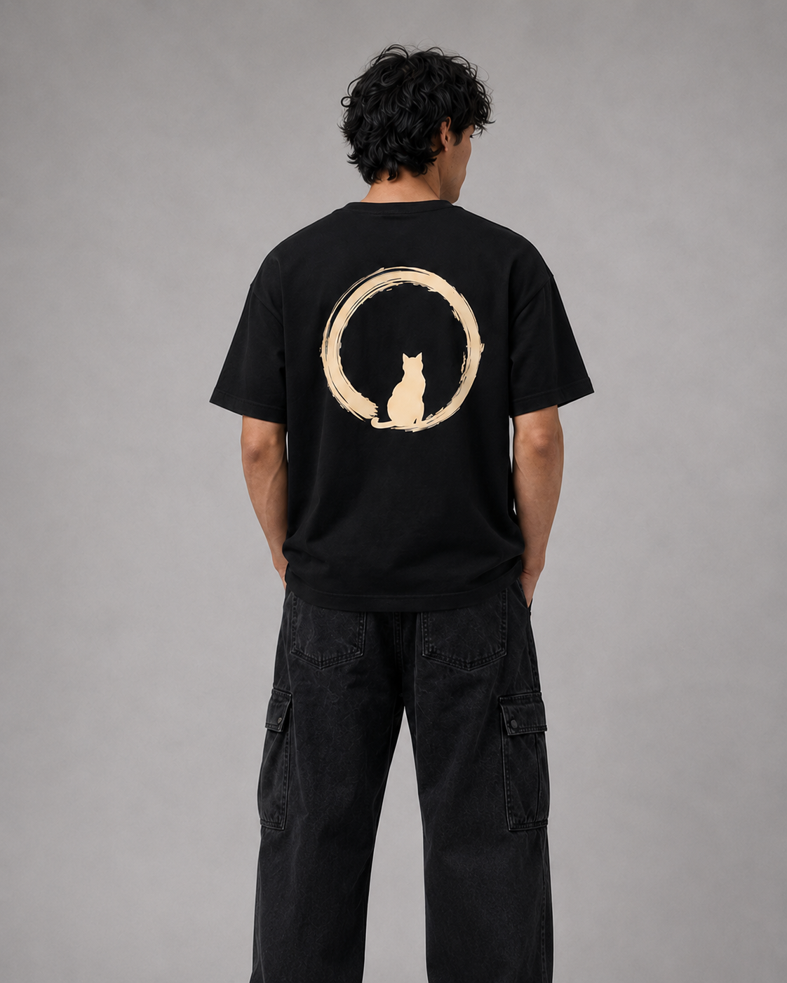 Color: Black | Quiet Orbit tee back Model 3