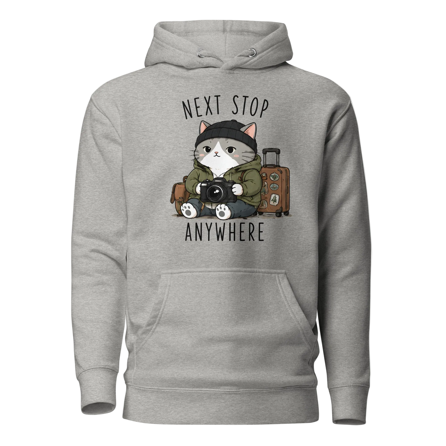 „Next Stop: Anywhere“ džemperis su gobtuvu