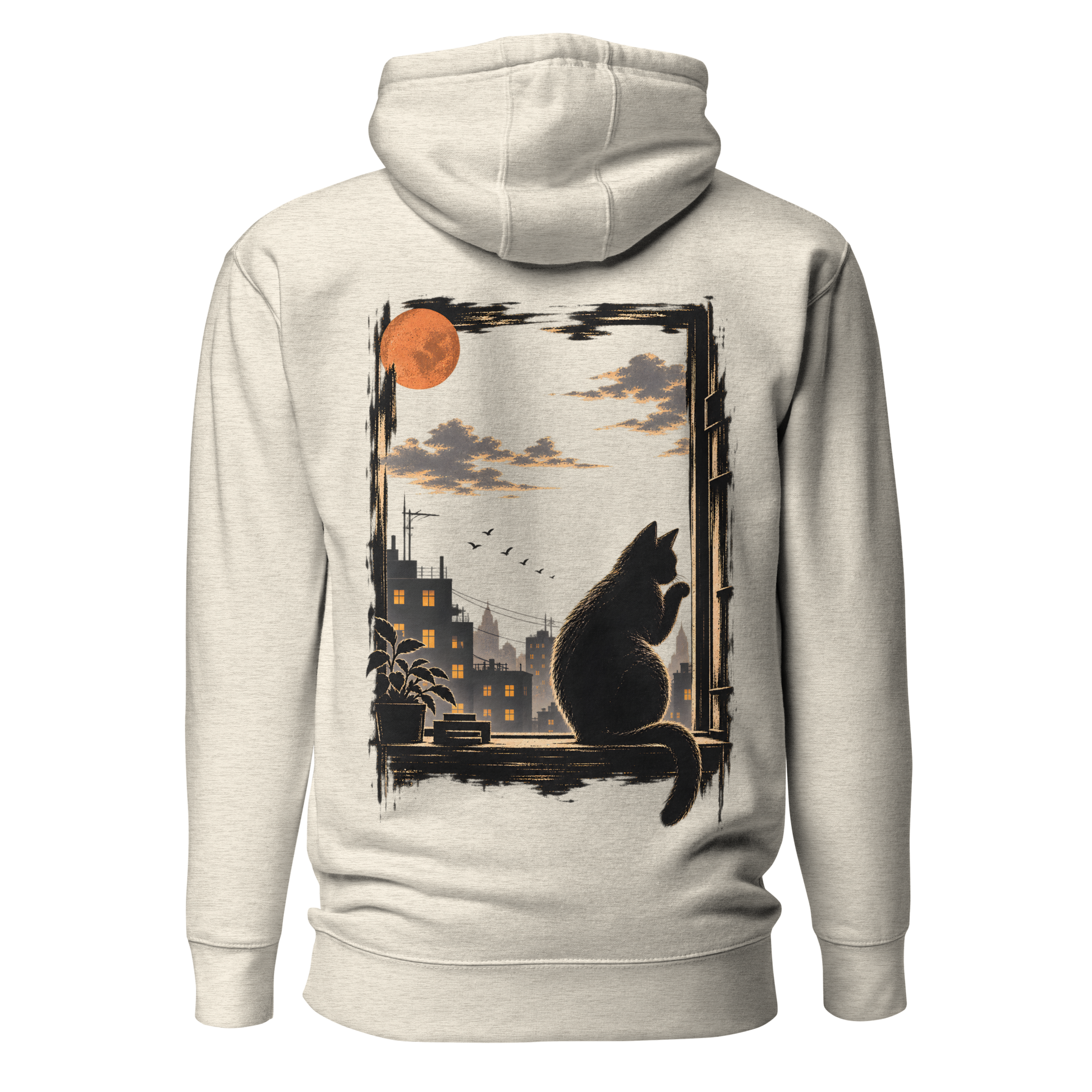 Color: Oatmeal Heather | Evening Watch hoodie back artwork