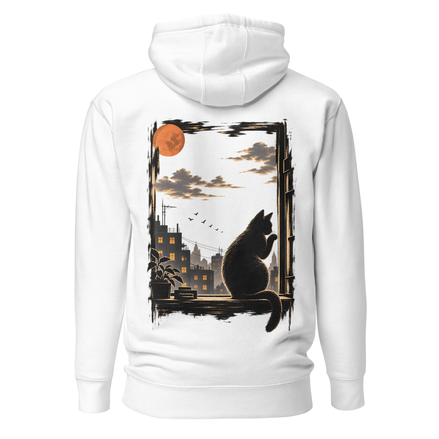 Color: White | Evening Watch hoodie back artwork
